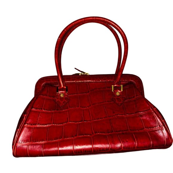 Brooks Brothers Burgundy Croc Embossed Leather Bag Classic Luxury Purse Work - Picture 1 of 12